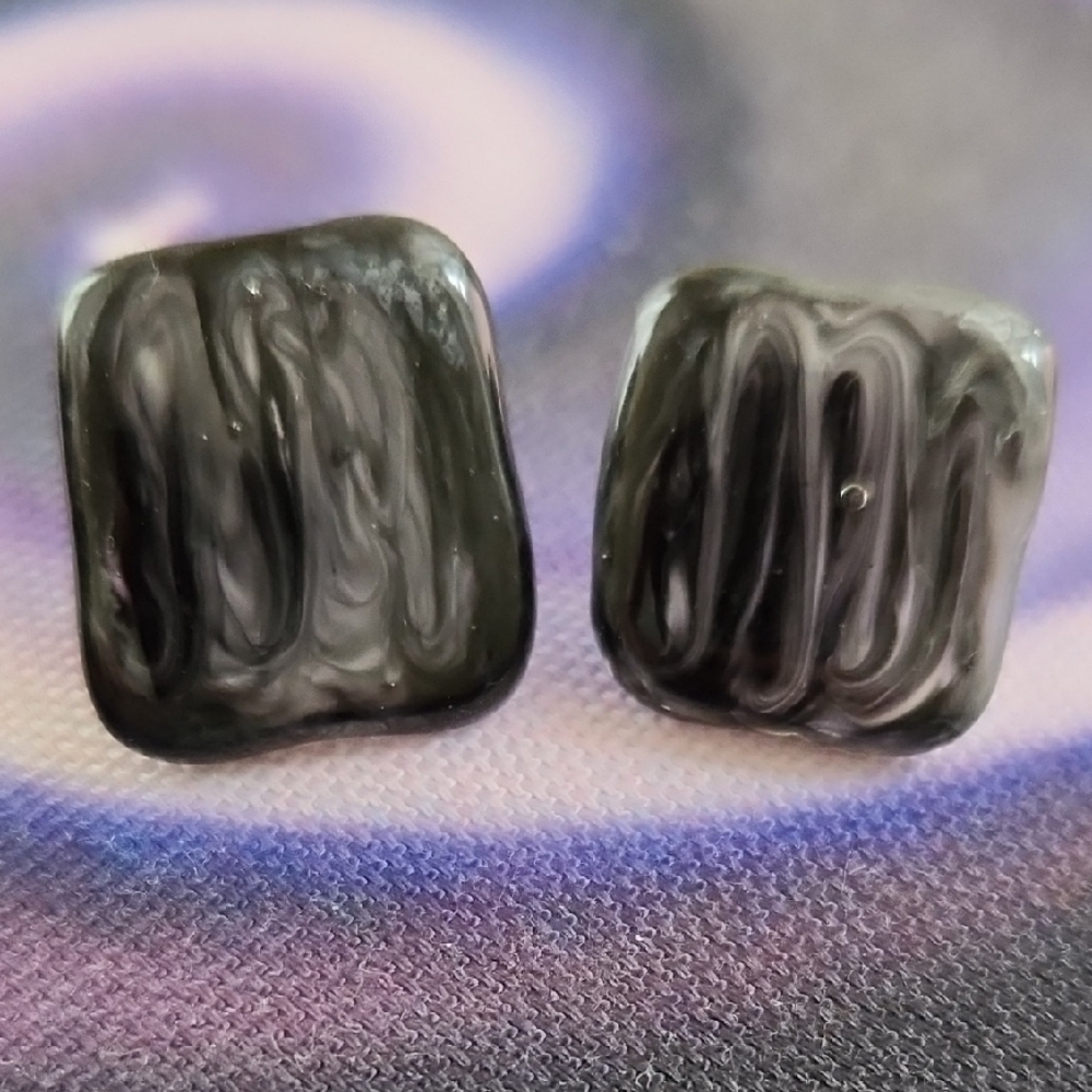Black & White Swirly Square Stud Earrings.